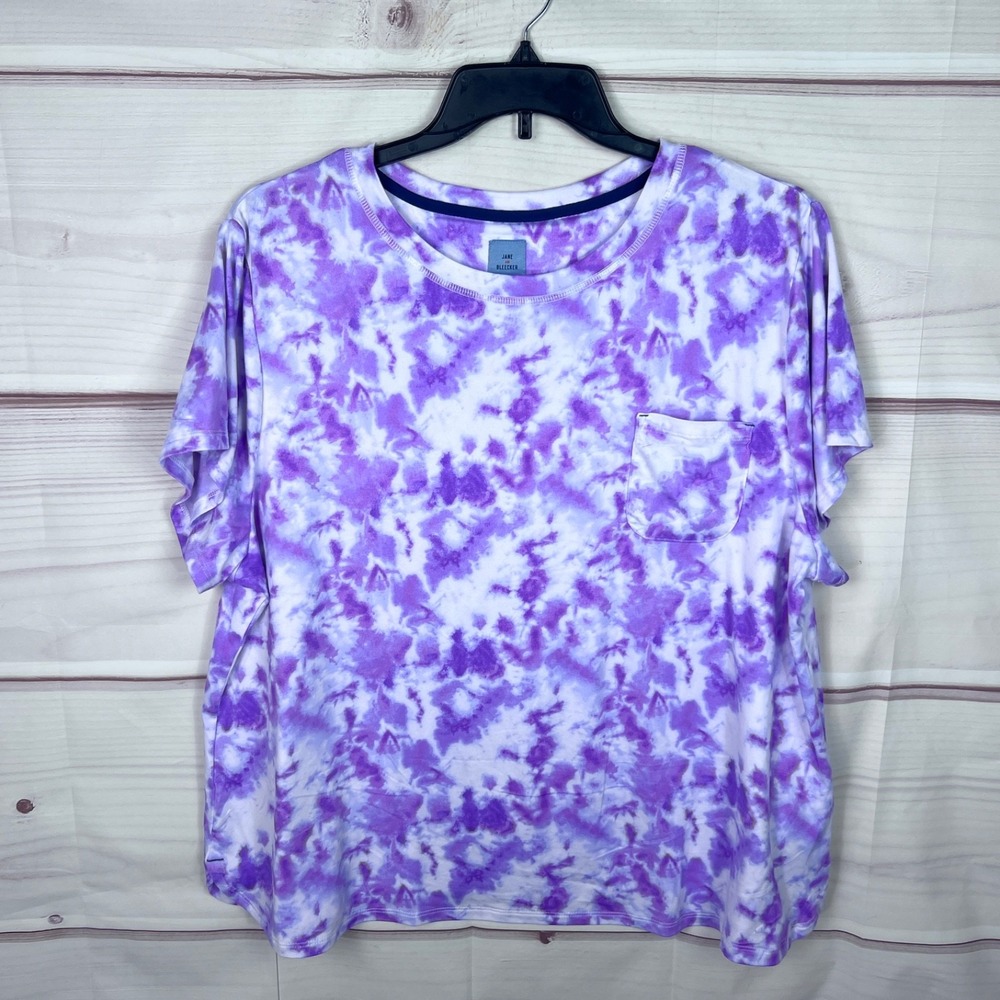 Jane & Bleeker Top Womens XXL Purple Tie Dye Pocket T-Shirt Short Sleeve Stretch